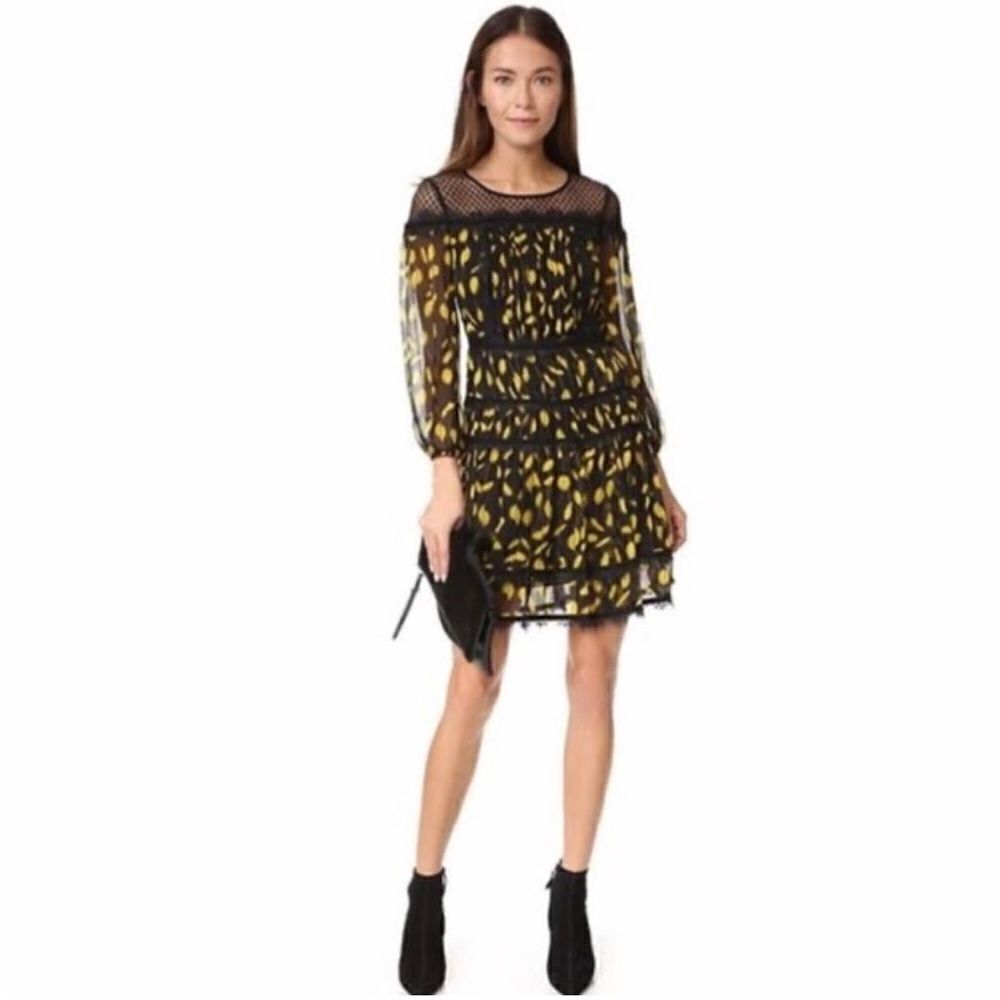 DIANE VON FURSTENBERG DVF Jamie Black and Yellow Silk A-line Dress Sz 0